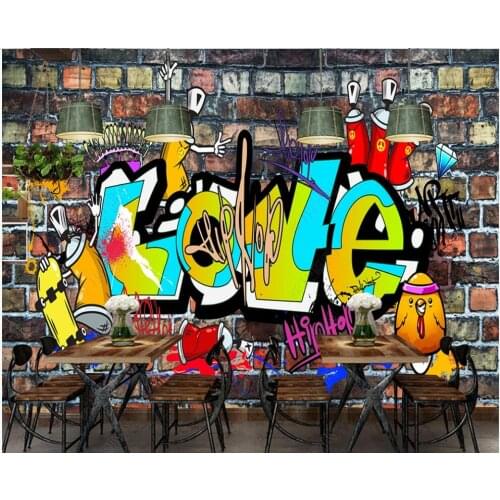Custom photo mural 3d wallpaper Retro brick wall trend street graffiti spray painting KTV living room wallpaper for walls 3 d