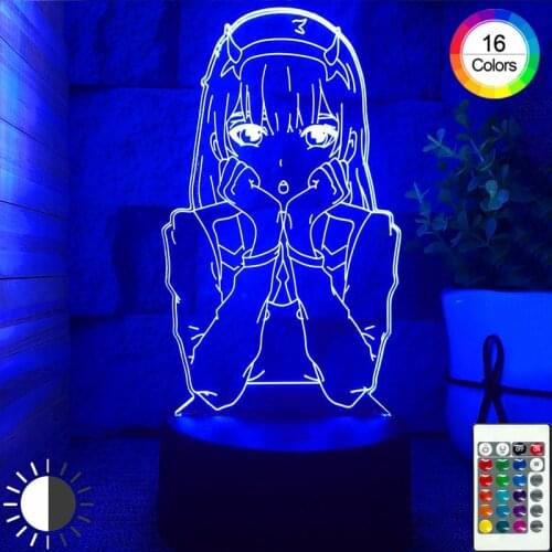 3D Newest Anime 3D Led Lamp Darling In The Franxx Zero Two Bedroom Decor Night Lights Childrens Lights Remote Control Gift