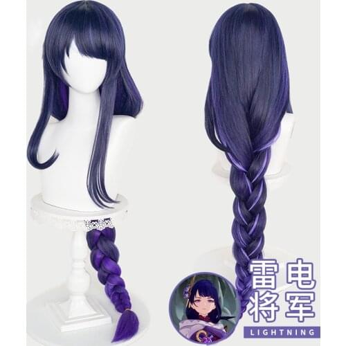 Raiden Shogun Cosplay shoes boot Wig Game Genshin Impact Cosplay Wig 100cm Women Headwear Ponytail Heat Resistant Synthetic Hair