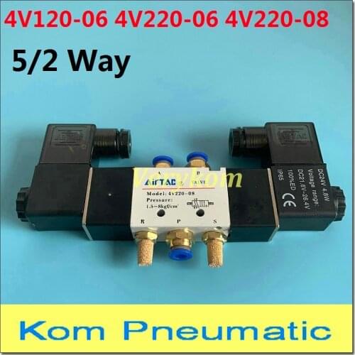 Pneumatic Airtac Type 5 Way Double Solenoid Valve 4V220-08 4V120-06 5 Port 2 Position 12V DC 24V AC 110V 220v Dual Head 24VDC