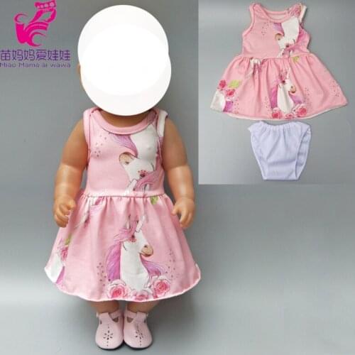 Fits for 43cm baby doll dress unicorn pattern doll dress under pants for 18 inch girl doll accessories wear