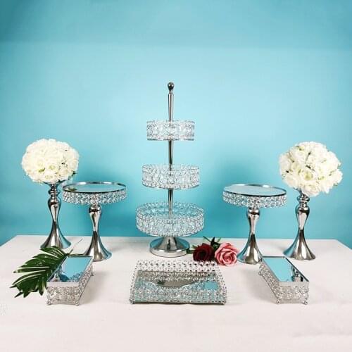 8Pcs/Lot Cake Stand Set Silver Metal Cupcake Holder Dessert Display Plate Serving Platter