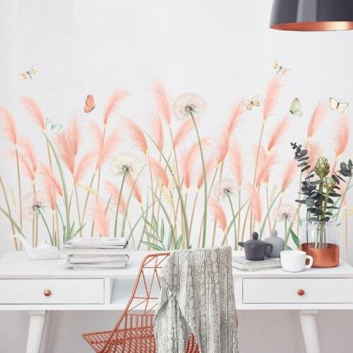 Reed Flowers Dandelion Wall Stickers Bedroom Living Room Decoration Aesthetic Sofa Backdrop Decal Skirting Line Home Mural