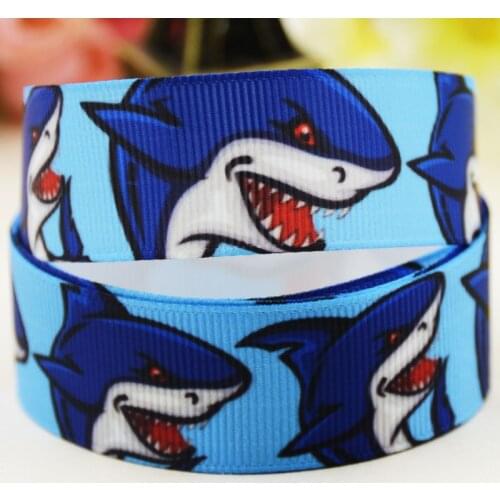 22mm 25mm 38mm 75mm Shark cartoon printed Grosgrain Ribbon party decoration 10 Yards X-04266