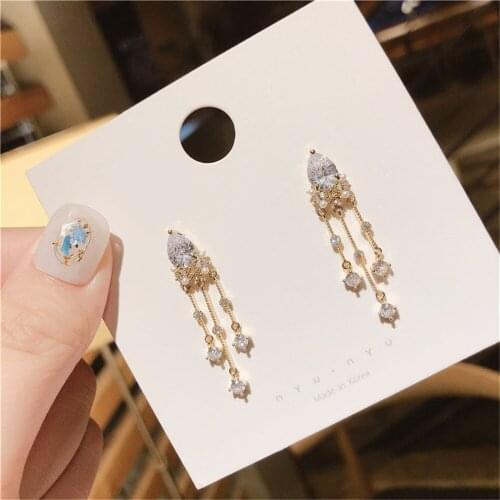 Luxury Pearl Long Tassel Drop Earrings for Lady AAA Cubic Zirconia Stud Earrings Party Jewelry Accessories Gift