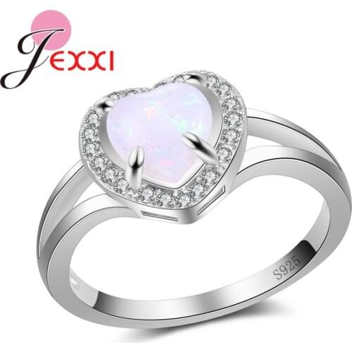 Sweet Love Heart Shape Opal Women Girls Engagement Party Jewelry 925 Sterling Silver Ring High Quality Gift
