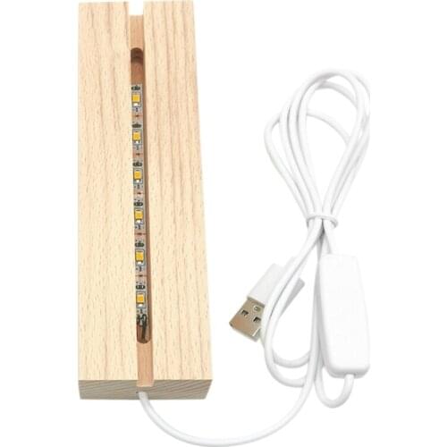 H7JB LED Lights Display Base Beech Wood Material Rectangular Night Light for 3D Crystal Glass Christmas Warm Light Lamp Bases