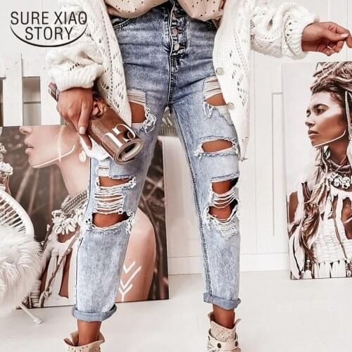 Vintage Mom Jeans Mid Waisted Jeans Women Ripped Boyfriend Jeans for Women Korean Style Distressed Jeans Blue Denim Pants 15314