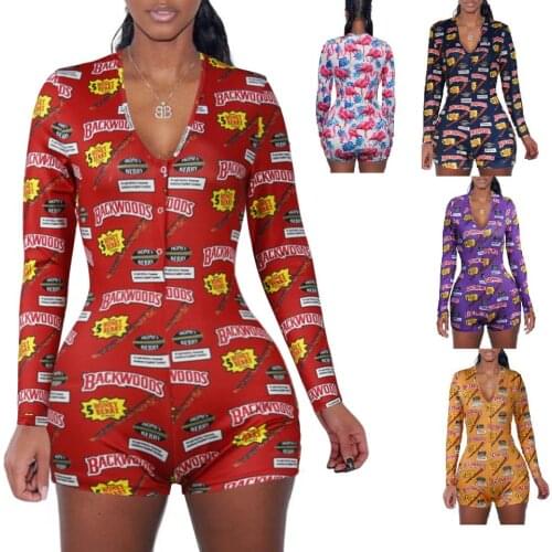 2021 Sexy Bodysuit Deep V Neck Bodycon Slim Button Short Pajama Sleepwear Jumpsuit for women DZ002