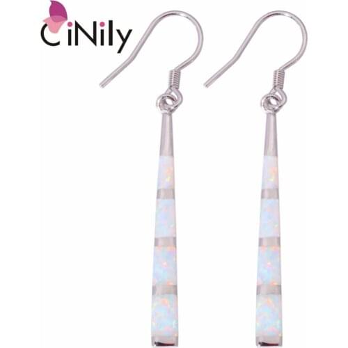CiNily Created White Green Fire Opal Authentic .925 Sterling Silver Wholesale for Women Jewelry Drop Earrings 2 1/8" SE004-05