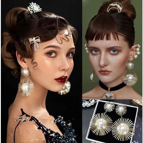 Fashion Bride Photo Atmosphere Exaggerated Big Earrings Imitation Pearl Retro Round Earrings Women Fashion Jewelry Brincos Bijou