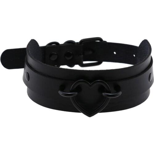 Goth Black Heart Metal Choker Punk Leather Collar Rock Anime Necklace Bondage Cosplay Statement Harajuku Emo Rave Witch Jewelry