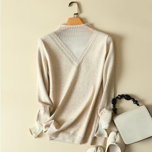 Lace PatchWork Knitted Women Sweater And Pullovers Solid Female Pulls Outwear Top Quality