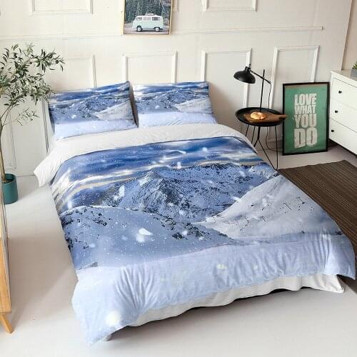 Winter Snow Scene Bedding Set Soft Pillow Case Twin King Size 3D Print Duvet Cover Beautiful Snowflakes for Christmas Gift