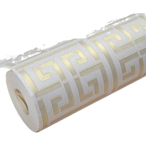 10M 3D White Gold Greek Key Pattern Self-adhesive Wallpaper Modern Home Decoration Peel and Stick Wallpaper Home Bedroom Decor