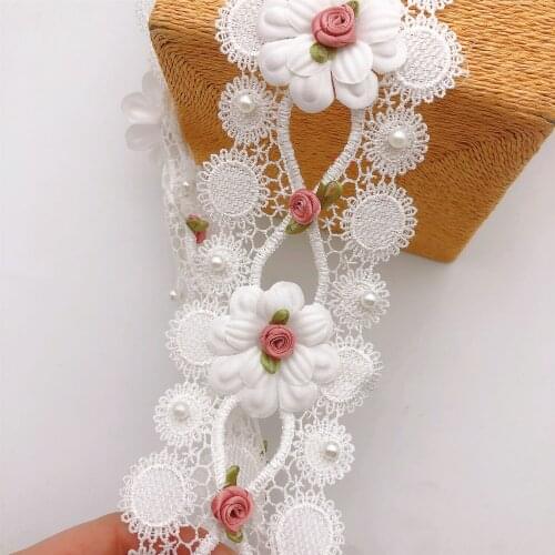 15yards white Beaded Embroidered Venise Floral Wedding Edging Bridal Lace Trimming 3.1"