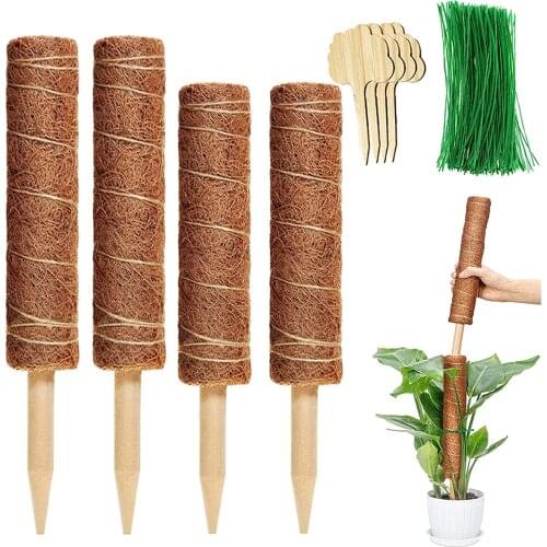 42.5 Inches Coir Moss Pole for Potted Plants,Coir Moss Totem Pole Stick,4 Pack Plant Labels and 100 Pieces Garden Twist Tie