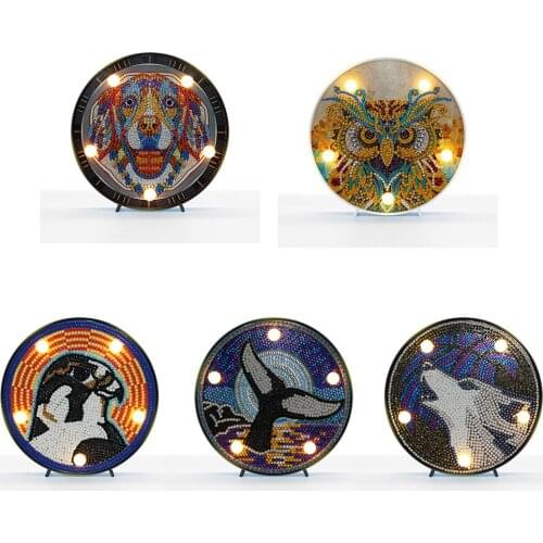 Diamond Painting LED Lamp Light Special Shaped Diamond Mosaic Embroidery Owl Animal DIY Unfinished Kit Christmas Gift