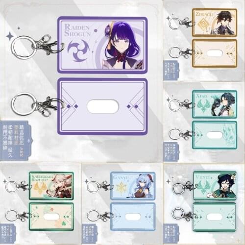 Anime Genshin Impact Paimon Abs Student Id Bus Bank Card Holder Keychain Card Case Cover Box Pendant Keyring Decor Cosplay Gift