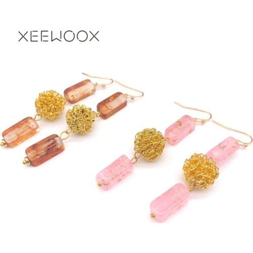 Big Golden Color Wire Ball Acrylic Block Long 2019 New Statement Woman Man Girl Drop Earring XEEWOOX Design Creative