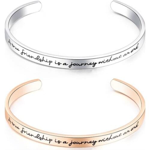 Stainless Steel Rose Gold Engrave Friendship Word Bangle Bracelet Jewelry Cuff Bangle Men Women Gift For Him