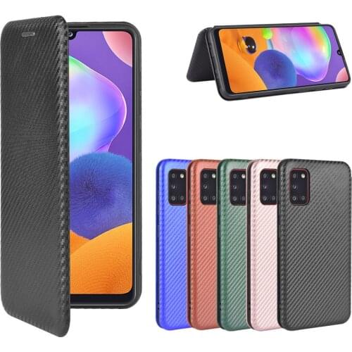 For Samsung Galaxy A31 Case 6.4 inch Carbon Fiber Flip Leather Case For Samsung A31 A 31 GalaxyA31 Case Cover