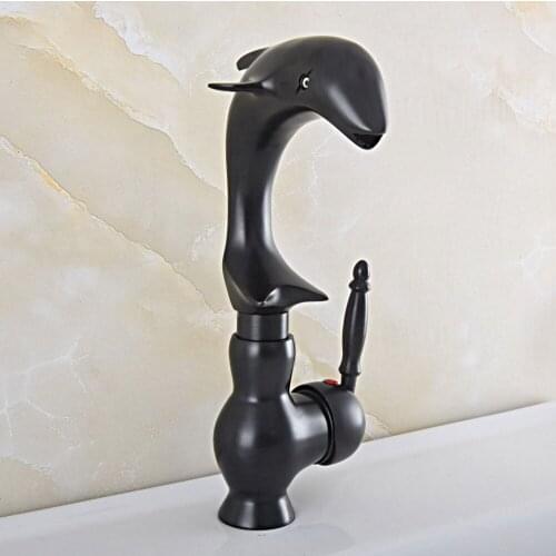 Black Oil Rubbed Brass Basin Faucets Dolphin Faucet Bathroom Vanity Sink Mixer Taps Deck Mounted