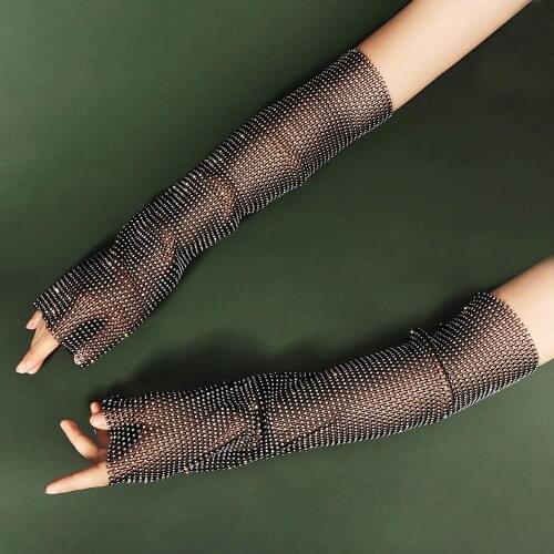 Crystal Arm Sleeve Gloves Elegant Long Sunblock Gloves Courtesy Summer Gloves for Women Ladies Wedding ST407