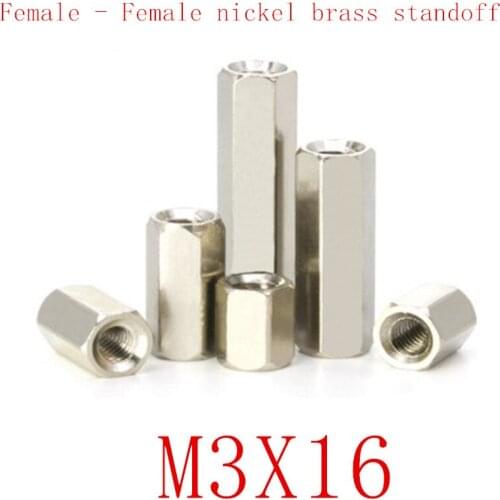 100PCS m3x16 M3*16 Female to Female nickel Brass Standoff Spacer M3 Hexagonal Stud Spacer Pillars