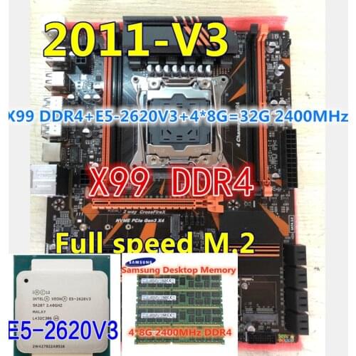 Jsfffl x99 conjunto de placa-mãe com xeon e5 2620 v3 LGA2011-3 cpu 4 pçs x 8gb = 32gb 2400mhz ddr4 memória