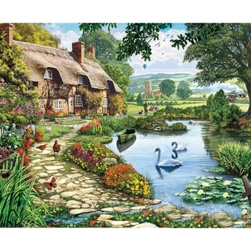 Valley Swan Lodge Landscape Painting By Numbers Hand Painted Oil Painting Adult Child Picture Colouring Home Decor Unique Gift