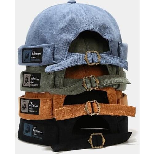 2021 Brimless Cap Retro Street Dance Skull Cap Patch Hat Beanies for Men Adjustable Wild Hip-hop Unisex Hipsters Dome Melon Cap