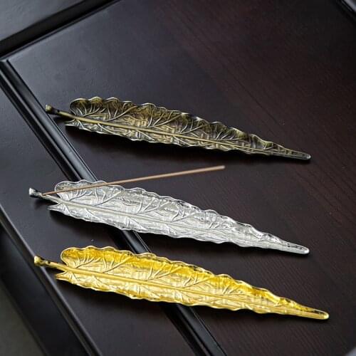 T Creative Incense Burner Metal Leaf Incense Holder for Incense Sticks Sandalwood Lavender Golden Handicraft Ornaments for Gifts