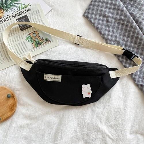 Fashion Casual Waist Bag Women Canvas Simple Fanny Belt Pack Brooch Decor Ladies Chest Bags Bum Zipper Shoulder Crossbody Pouch
