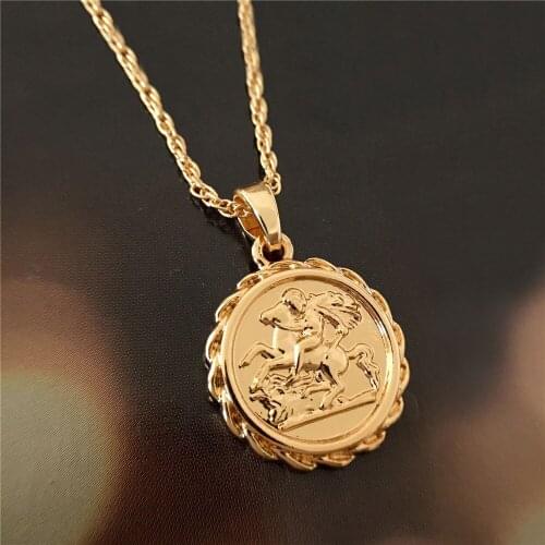 Trendy Gold Color Plating Engraved Coin Necklace For Women Girl Elegant Gorgeous Casual Lovely Jewelry Accessory