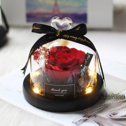 Real Roses In Flask Glass Dome Beauty Beast Eternal Preserved Rose Valentines Day Gift Girlfriend Birthday