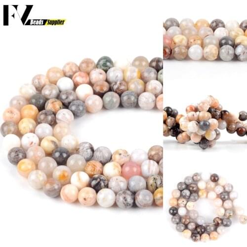 Natural 4-12mm Bamboo Leaf Agates Stone Loose Spacer Round Beads For Jewelry Making DIY Bracelets Necklace Needlework 15"