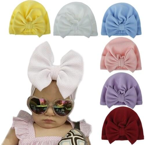 Nishine Big Bow Baby Turban Hat Children Soft Hedging Cap Suit for 0~6years Kids Girls Photo Props Hair Accessories