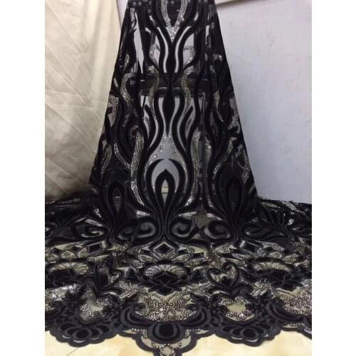 New arrival black french lace bridal embroidery glitter tulle lace fabrics latest Nigerian velvet sequins lace fabrics for party