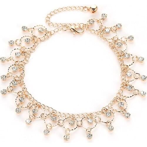 Summer New Beach Anklet Rhinestone Crystal Tassel Ankle Chain Charm Boho Barefoot Sandal Anklet For Women Jewelry Accessories