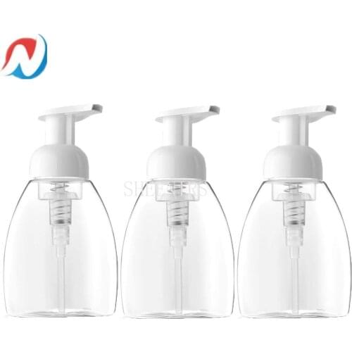 Sheenirs 3pcs 300ml Flat Foaming Soap Dispenser Bottle Clear Easy Press Oval Hand Soap Bottle Liquid Soap Kitchen Bathroom Sinks