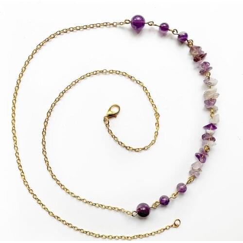 Bhuann Natural Purple Crystal Pendant Stone Necklace Men Women Long Chain Chips Stones Healing Quartz Beads Jewelry Dropship