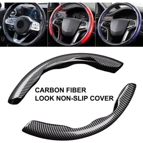 2 Halves Anti-slip Car Steering Wheel Cover 38cm 15inch Carbon Black Fiber Silicone Steering Wheel Booster Cover Car Accessories