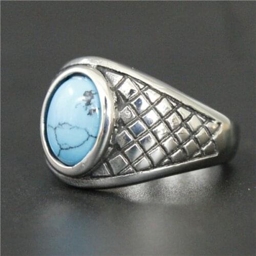 Drop Ship Size 7-13 Cool Fashion Blue Stone Ring 316L Stainless Steel Polishing Cool Lattice Ring