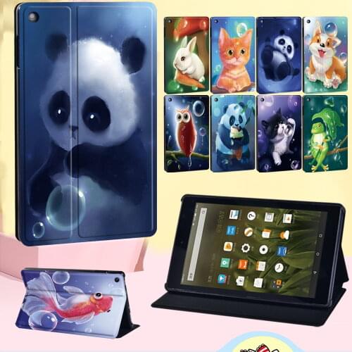 Dust-proof Tablet Case for Amazon Fire 7/HD 8 /HD 10/Fire HD 8 Plus 10th Gen 2020 Cute Animal Pattern Leather Cover Case + Pen