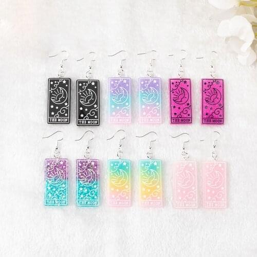 1Pair The Moon Tarot Card Drop Earrings Magical Game Divination Flatback Resin Charms Fashion Jewelry For Women