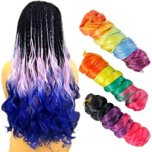 Synthetic hair Braids Ombre Braiding Hair Extension Braid Hair Pink Purple Yellow Golden Colors Crochet braids