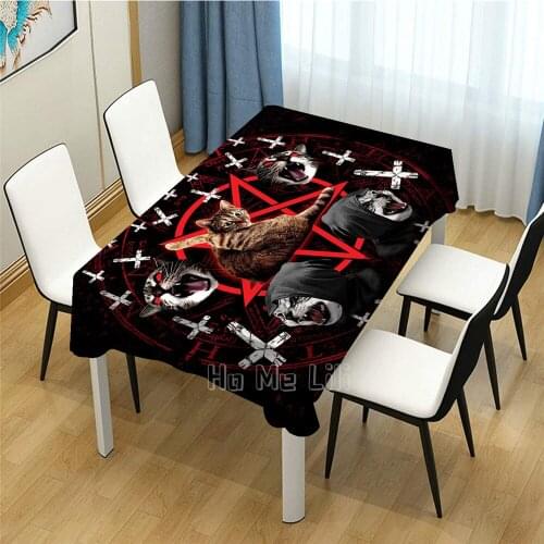 Satanic Cat Pentagram Death Black Metal Design Pattern Tablecloth Dinning Decor