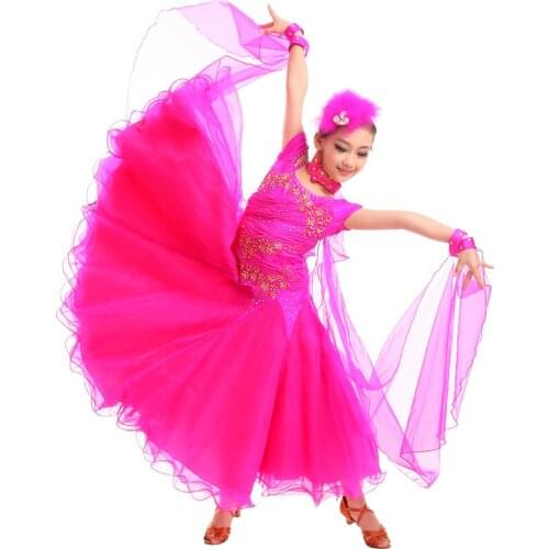 Modern dance dress for girls big flare dress hem rhinestones luxury dress ballroom dance