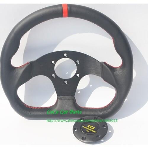 Free Shipping Universal Auto Steering Wheel Real Leather D Shap Modified Steering Wheel With Red Stripe